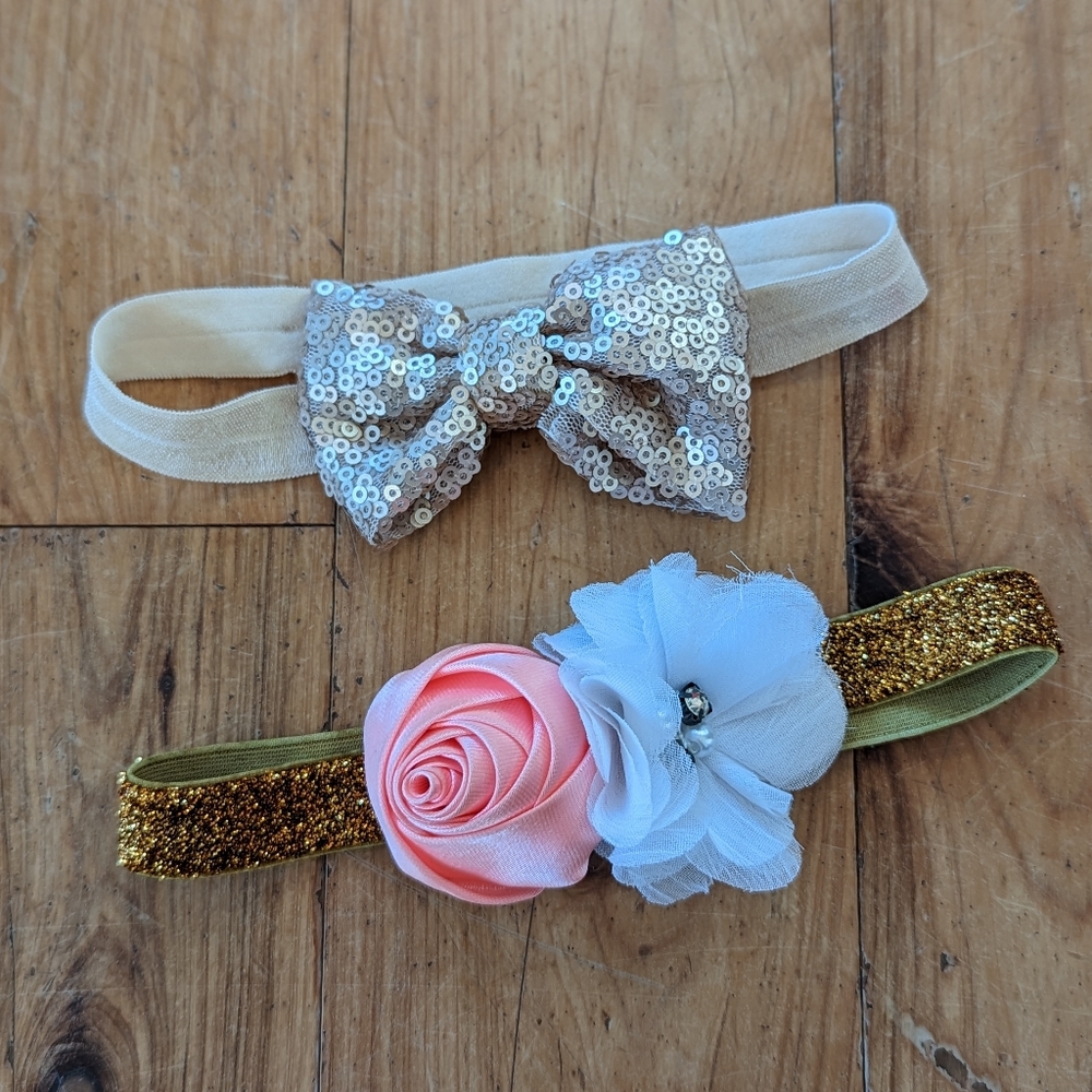 2 sparkle sequin baby headbands